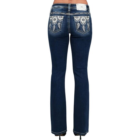 Women's Bootcut Jeans Embellished Pockets Mid-Rise Western Style